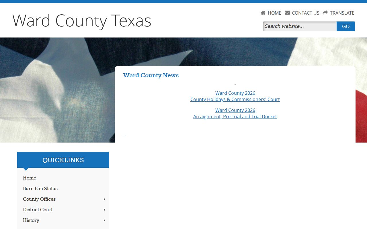 Ward County News page linking public notices and court dates
