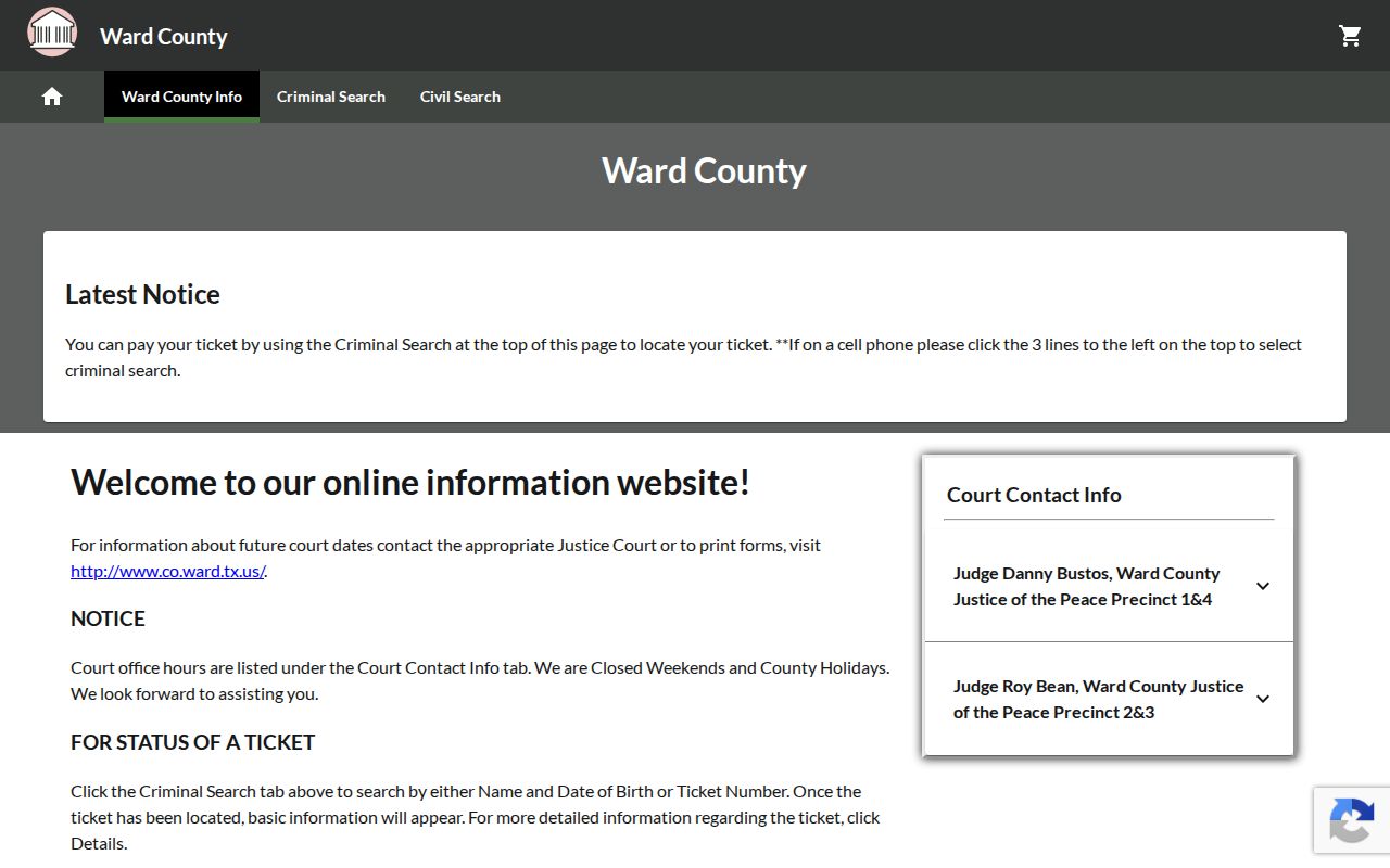 Ward County traffic ticket payment portal entry
