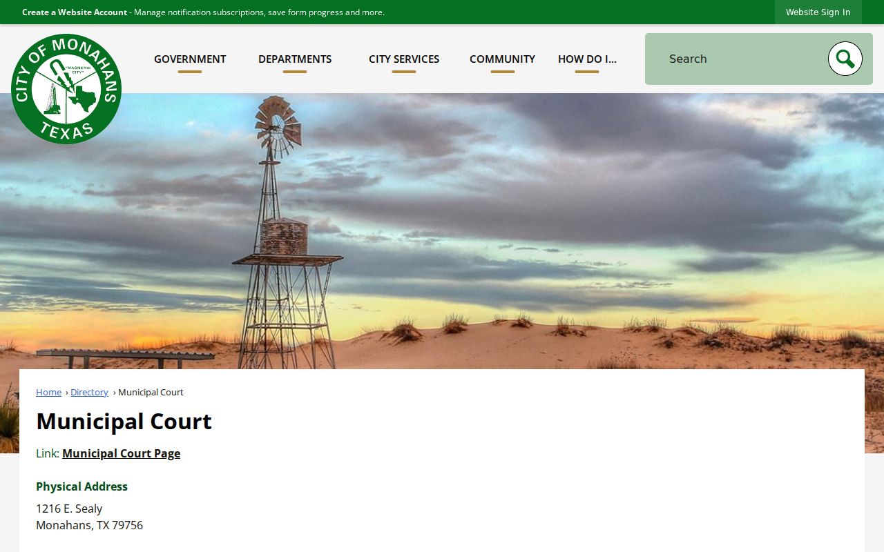 Monahans Municipal Court directory with current city contact information